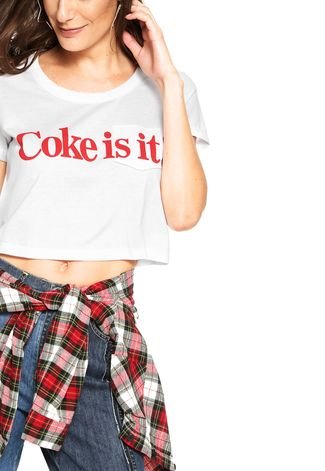 Camiseta Coca-Cola Jeans Cropped Estampada Branca