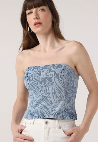 Top Jeans Vero Moda Tomara Que Caia Abstrato Azul