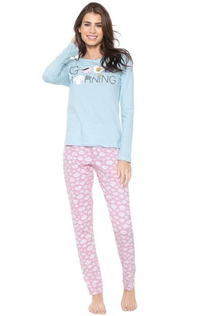 Pijama Mundo do Sono Good Morning Rosa/Azul - Marca Mundo do Sono