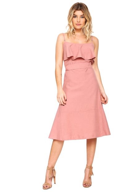 Vestido Colcci Midi Babado Rosa - Marca Colcci