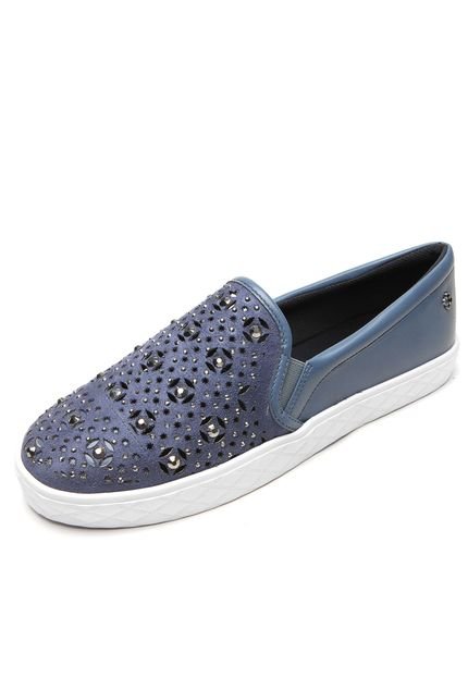 Slip On Couro Capodarte Pedraria Azul - Marca Capodarte