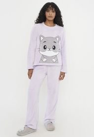 Pijama Mujer Polar Diseño Lavanda Gato Corona