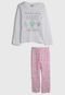 Pijama Fakini Longo Infantil Full Print Branco/Rosa - Marca Fakini