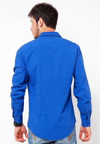 Camisa Colcci Slim Bordado Azul