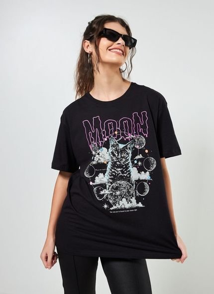 Camiseta Oversized Gato Com Strass - Marca Youcom