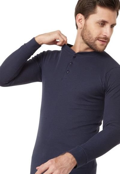Camiseta Hombre Manga Larga Azul Oscuro Henley Santana Compra