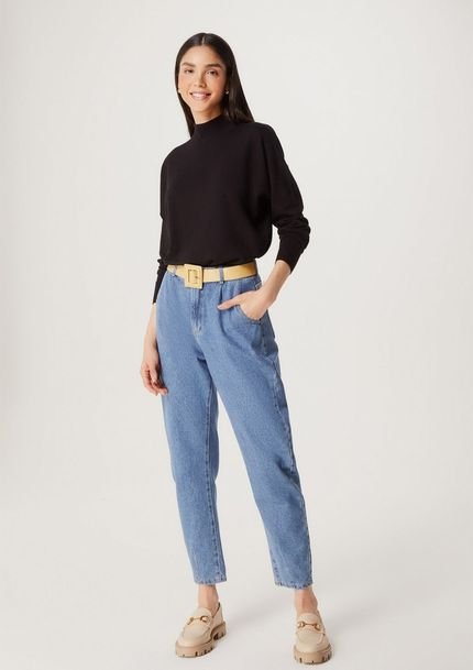 Calça Jeans Feminina Cintura Super Alta Slouchy - Azul - Marca Hering