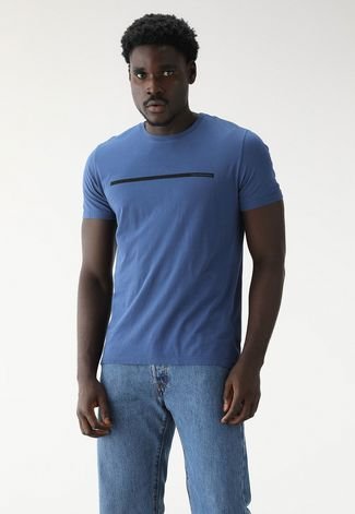 Camiseta Calvin Klein Jeans Reta Logo Azul