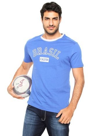 Camiseta Calvin Klein Jeans Brasil Azul - Compre Agora | Kanui Brasil