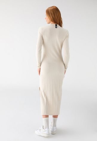 Vestido Canelado Colcci Midi Liso Off White