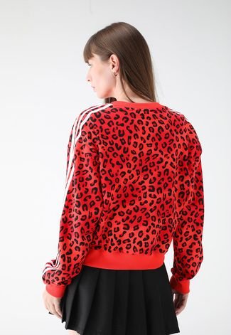 Blusa de Moletom Fechada adidas Originals Leopard Luxe Vermelha