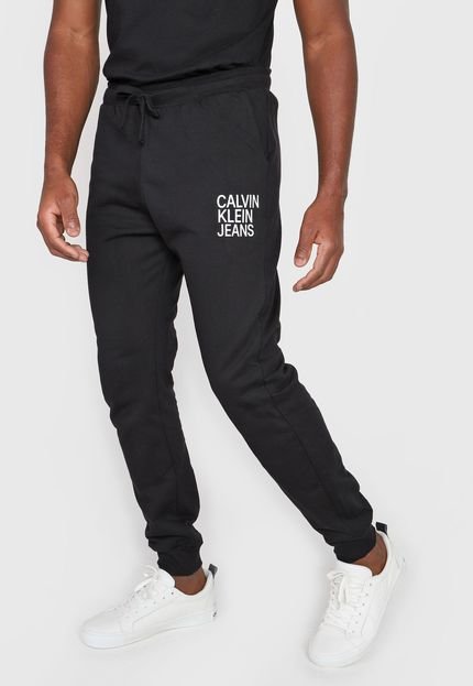 Calça de Moletom Calvin Klein Jeans Jogger Amarração Preta - Marca Calvin Klein Jeans