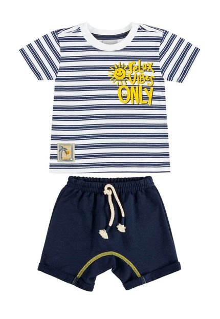 Camiseta em Meia Malha e Bermuda em Moletom para Bebês Menino Quimby Branco - Marca Quimby