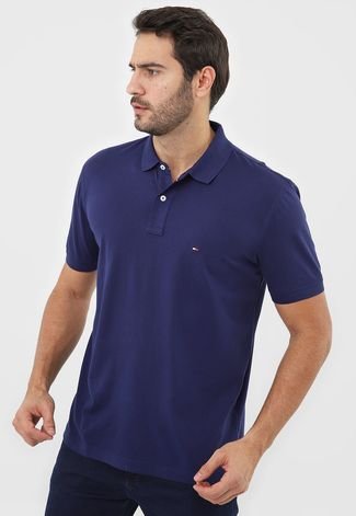 Camisa Polo Tommy Hilfiger Reta Lisa Azul-marinho - Compre Agora