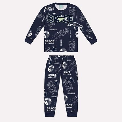 Pijama Brilha no Escuro Infantil Menino Kyly Azul Marinho - Marca Kyly