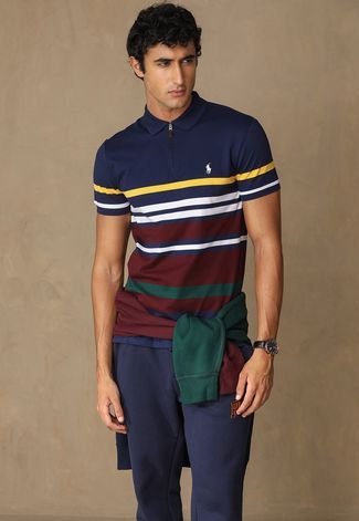 Camisa Polo Polo Ralph Lauren Listras Azul