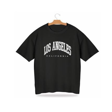 Camisa Oversized Preta Estampa Los Angeles Infantil Juvenil de Crianças Até 16 Anos - Marca Alikids
