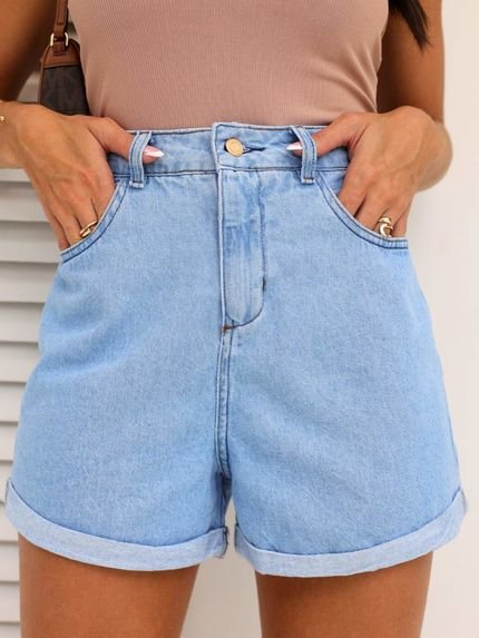 Shorts Jeans Mom Azul Cintura Alta Feminino - Marca Crawling