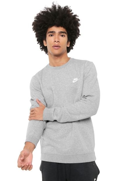 Moletom Flanelado Fechado Nike Sportswear Club Crw Cinza - Marca Nike Sportswear