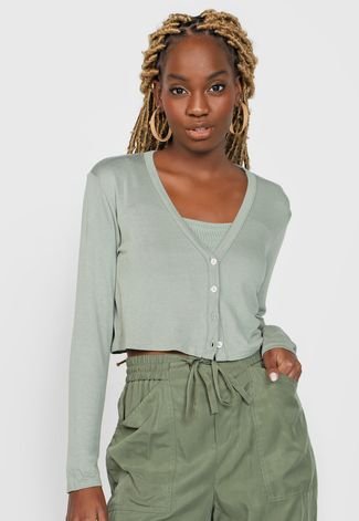 Cardigan Cropped Lez a Lez com Top Verde - Compre Agora