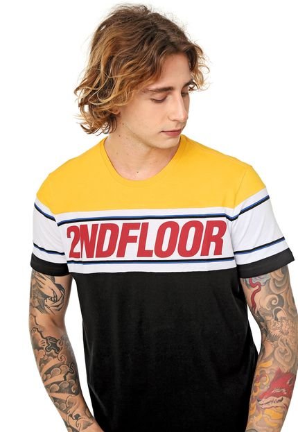 Camiseta Ellus 2ND Floor Lettering Preta/Amarela - Marca 2ND Floor