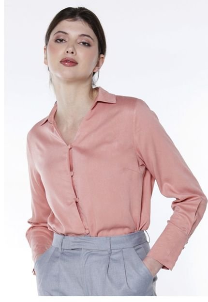 Camisa  Feminina Lisa Manga Longa de Viscose Sob Rosa - Marca SOB
