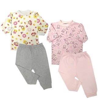 Kit Roupa de Bebê 4 Pçs Camiseta Manga Curta e Longa e Mijão Rosa