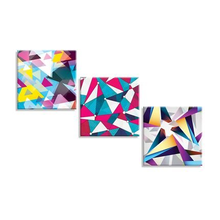 Conjunto de 3 Telas Decorativas em Canvas Wevans Abstrato Multicolorida - Marca Wevans