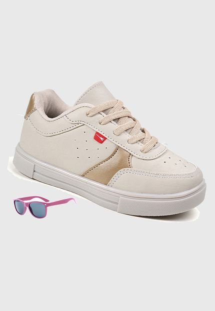 Tênis Infantil Feminino Casual Sneaker Sapatenis Original Menina - Off White/Dourado   Oculos - Marca RYN