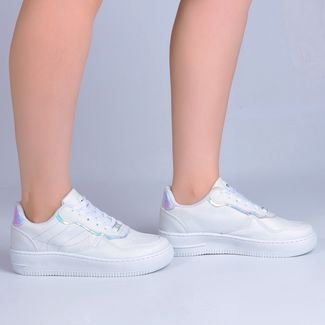 Tenis Branco Feminino Casual Nyc Shoes Adulto Holografico