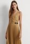 Vestido Lauren Ralph Lauren Midi Plissado Dourado - Marca Lauren Ralph Lauren