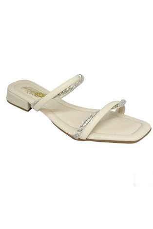 Sandalia Salto Baixo Delicada Leve Confortavel Modelo Transpaçada Baulada Off  Branco