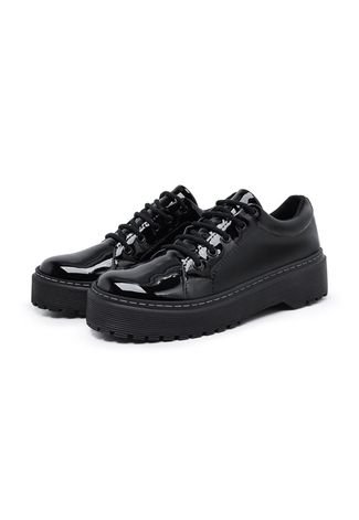 Sapato Oxford Myrol Outlet Feminino Mocassim Sola Tratorada Verniz Preto