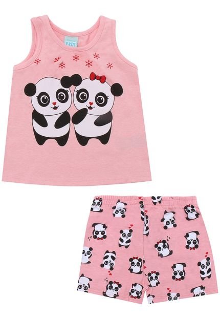 Pijama Kyly Curto Menina Panda Rosa - Marca Kyly