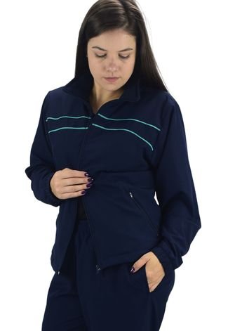 Conjunto Agasalho Feminino Tactel com Elastano Butu Biru  Azul escuro