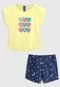 Pijama Malwee Kids Curto Infantil Coração Amarelo/Azul-Marinho - Marca Malwee Kids