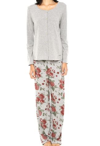 Pijama Cor com Amor Flores Cinza