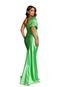 Vestido Longo de Festa Acetinado Tubinho Sereia Tomara que caia um Ombro Fenda Kenya Verde Limão - Marca Cia do Vestido