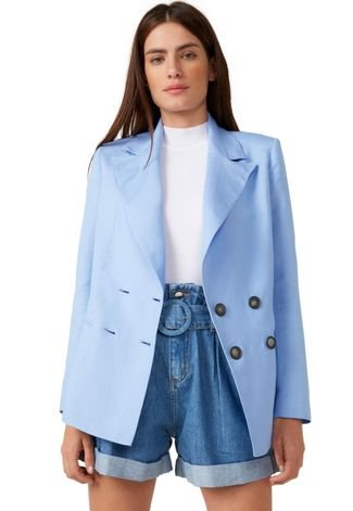 Blazer Amaro De Linho Basic Azul Claro Compre Agora Dafiti Brasil