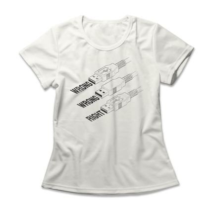 Camiseta Feminina Connecting USB - Off White - Marca Studio Geek 