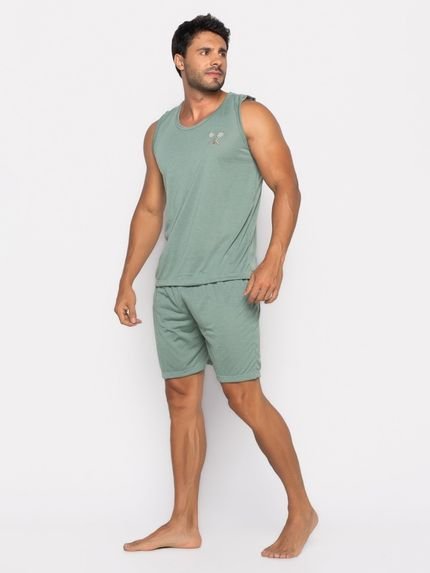 Pijama Mood Modas Masculino Curto Regata Short Camisa Adulto Verão 007 Verde - Marca MOOD MODAS