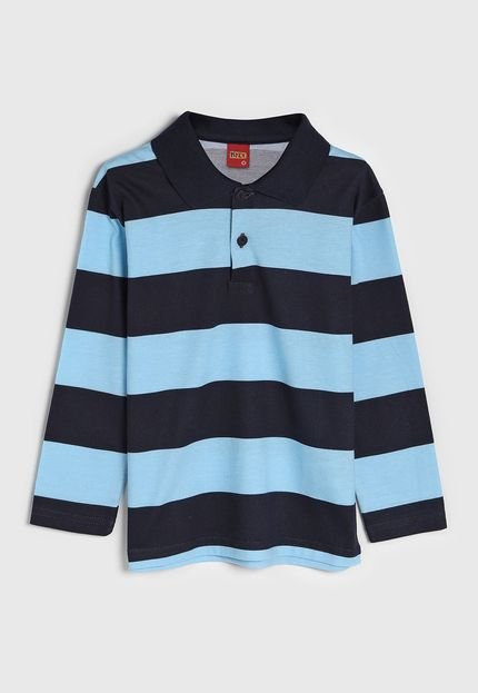 Camisa Polo Kyly Infantil Listrada Azul-Marinho/Azul - Marca Kyly