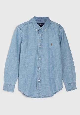 Camisa Jeans Polo Ralph Lauren Infantil Reta Azul