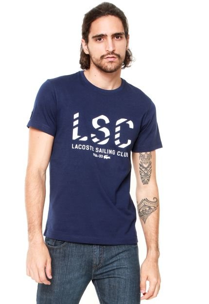 Camiseta Lacoste Logo Azul/Branca - Marca Lacoste