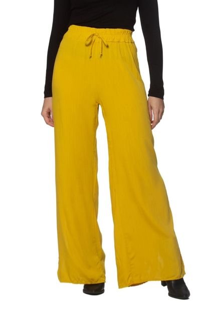 Calça Pantalona Viscose Wide Leg Fenda Amarelo - Marca ZIPITUKA