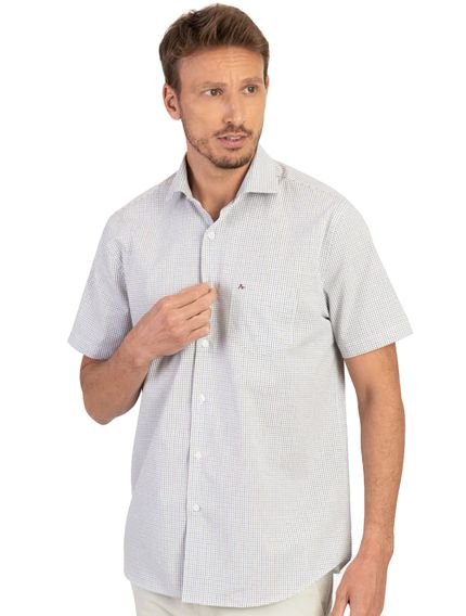 Camisa Aramis Masculina Manga Curta Regular Micro Xadrez Branca Cáqui - Marca Aramis