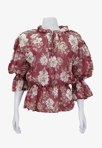 Blusa Talita Kume Transparente Floral Pink Produto Gentilmente Usado - Marca EMIGÊ