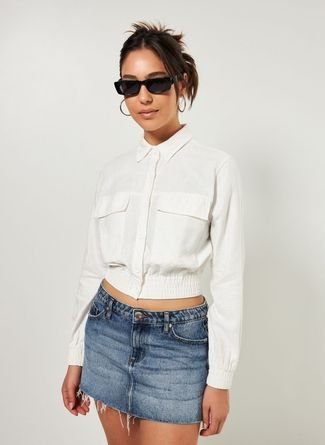 Jaqueta Cropped Bomber Off-White