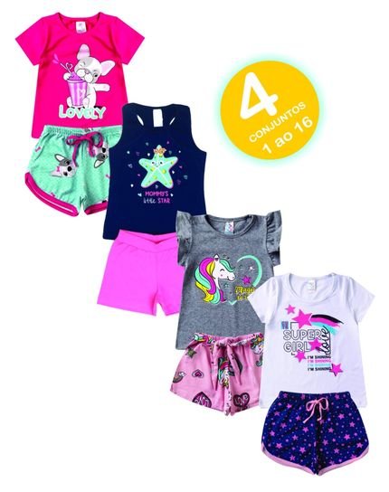 Kit 4 Conjunto Infantil Juvenil Menina em cotom 1 ao 16 roupa menina de calor Multicolorido - Marca CANOAH CONFECÇÃO