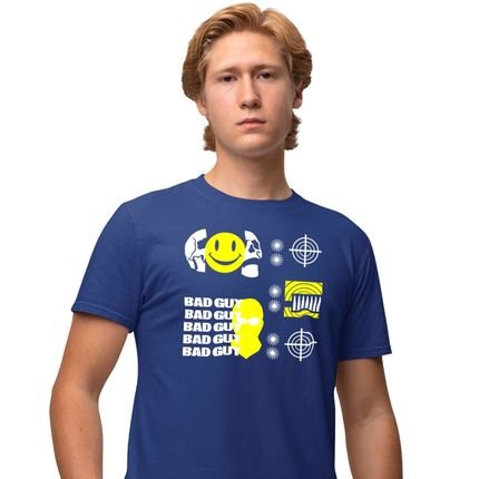 Camisa Camiseta Genuine Grit Masculina Estampada Algodão 30.1 Bad Guy - P - Azul Marinho - Marca Genuine